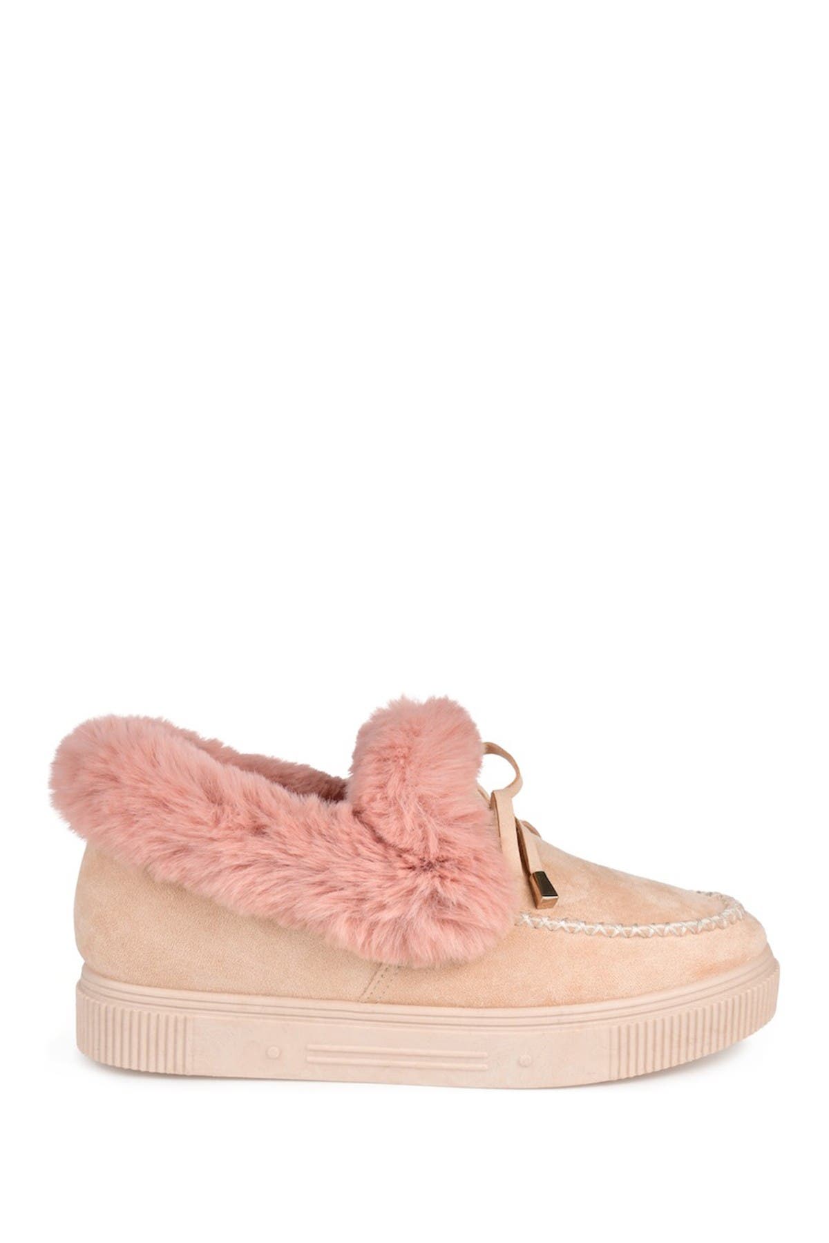 faux fur trim bow accent slipper