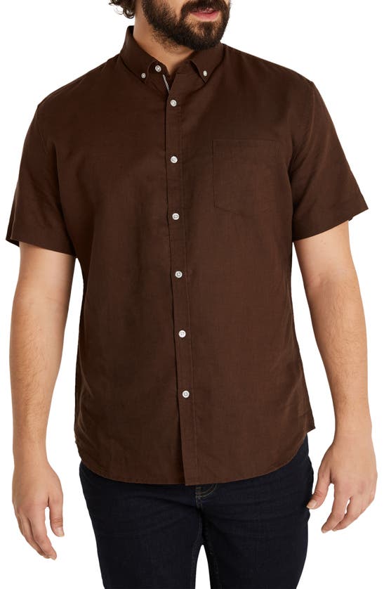 Johnny Bigg Fresno Solid Linen & Cotton Short Sleeve Button-up Shirt In Red