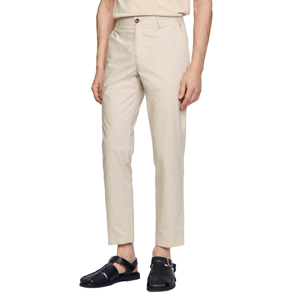 Sandro Talon Cotton Carrot Cut Pants In Light Grey