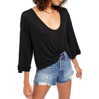 Free People Fresh Start Linen & Cotton Tee, Black