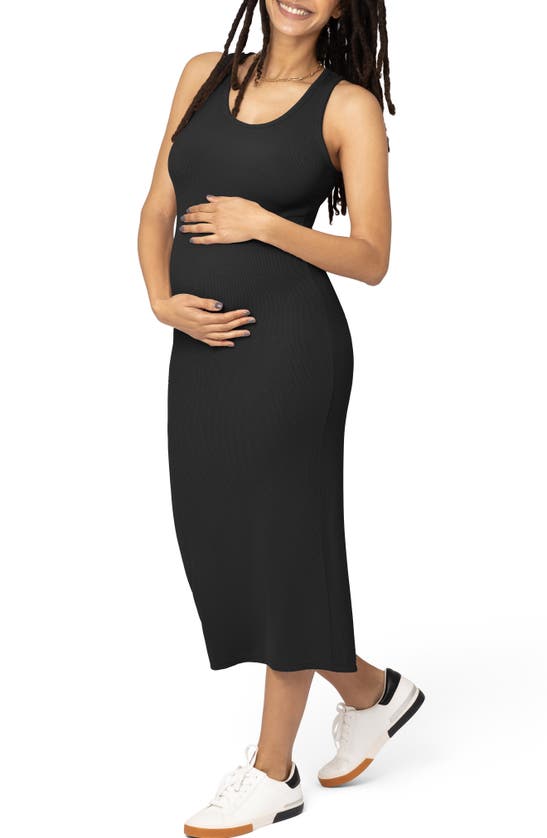 Shop Kindred Bravely Olivia Rib 2-in-1 Nursing/maternity Midi Dress In Black