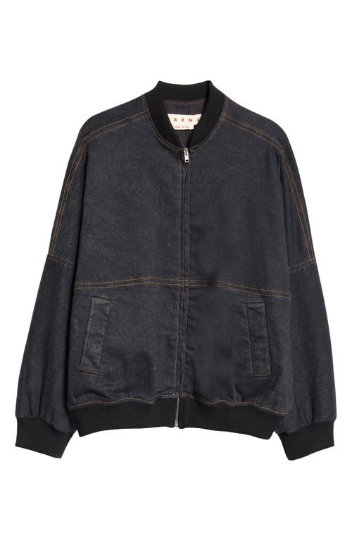 Shop Marni Classic Denim Bomber Jacket In Black