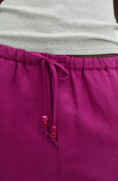 Shop Mango Elastic Waist Crop Straight Leg Linen Pants In Fuschia
