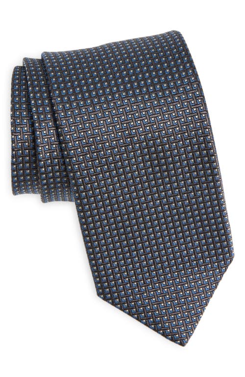 Shop David Donahue Geometric Pattern Silk Tie In Charcoal