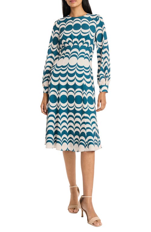 MAGGY LONDON MAGGY LONDON LONG SLEEVE RUCHED WAIST MIDI DRESS 