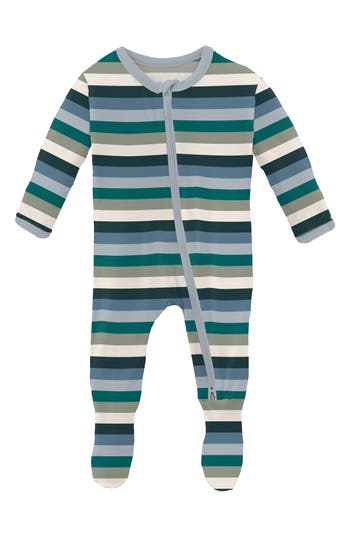 Kickee Pants Print Zip Footie In Snowy Stripe
