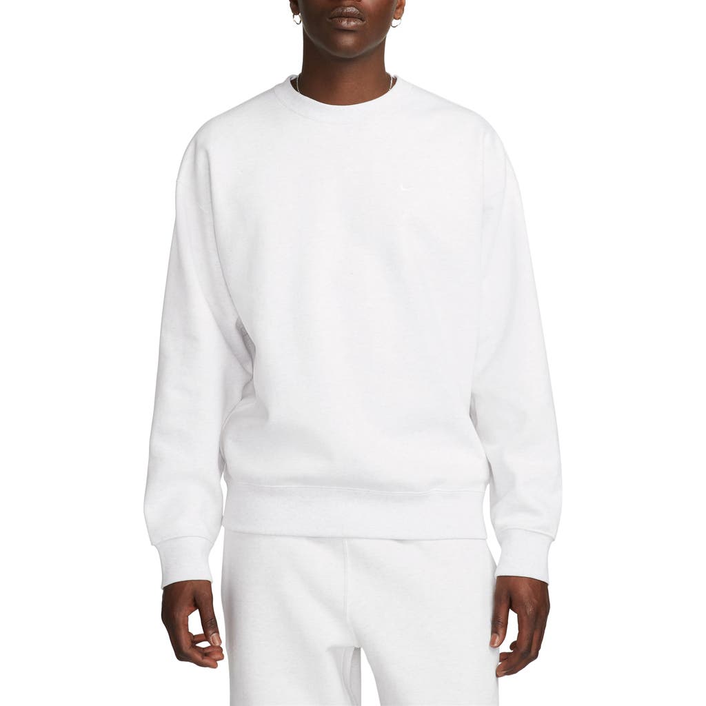 Nike Solo Swoosh Oversize Crewneck Sweatshirt In Birch Heather/white