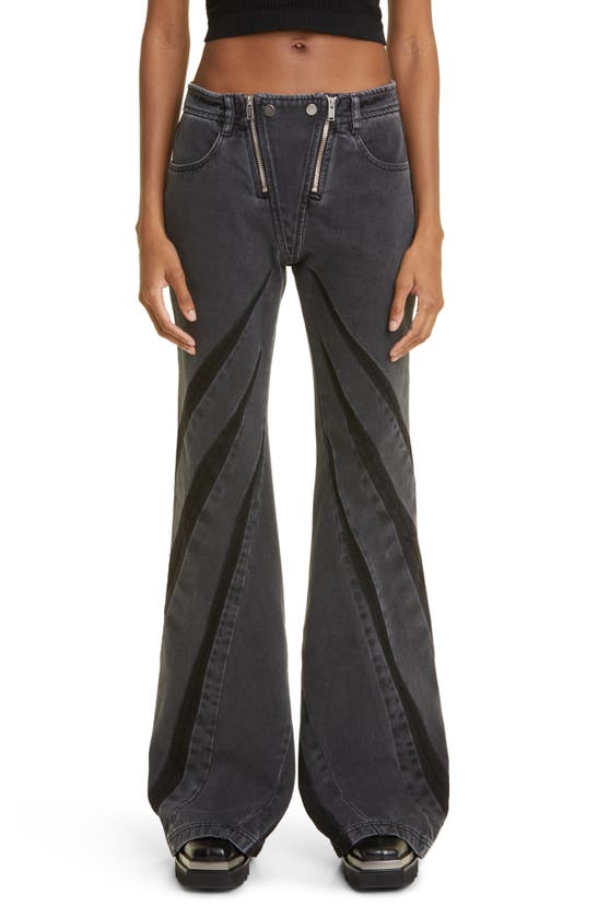 DION LEE DARTED INSET DUAL ZIP FLARE JEANS