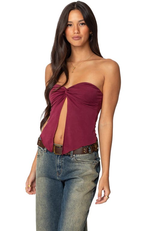 Edikted Twisted Split Front Tube Top In Burgundy