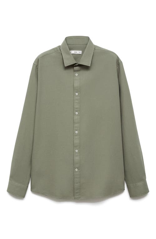 Mango Slim-fit Cotton Structured Shirt Khaki In Khaki Green