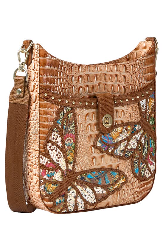 Shop Brahmin Leia Croc Embossed Leather Crossbody Bag In Honey Brown