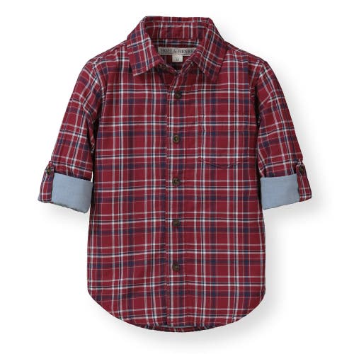 Hope & Henry Baby Boys' Convertible Double Weave Button Down Shirt, Infant In Red Plaid