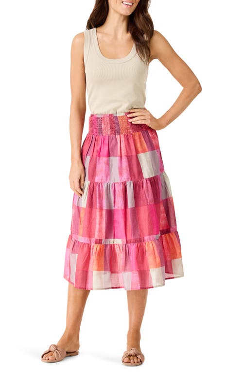 Shop Nic + Zoe Nic+zoe Sunset Plaid Cotton Midi Skirt In Pink Multi