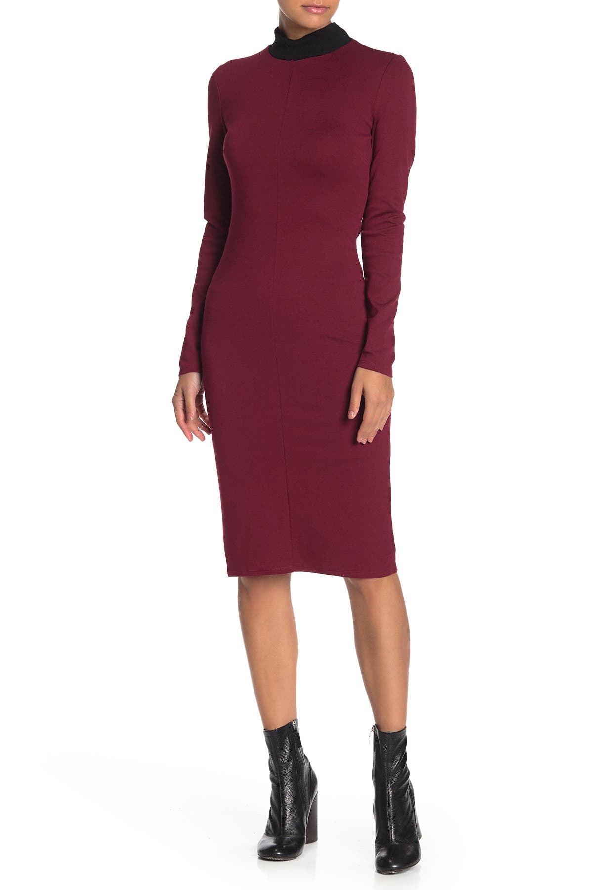 mock neck midi dress