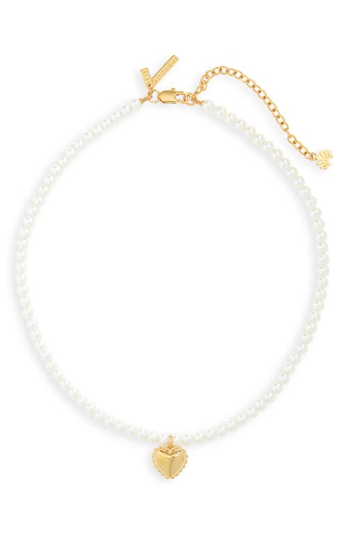 Lele Sadoughi Lace Heart Pendant Imitation Pearl Necklace in Gold