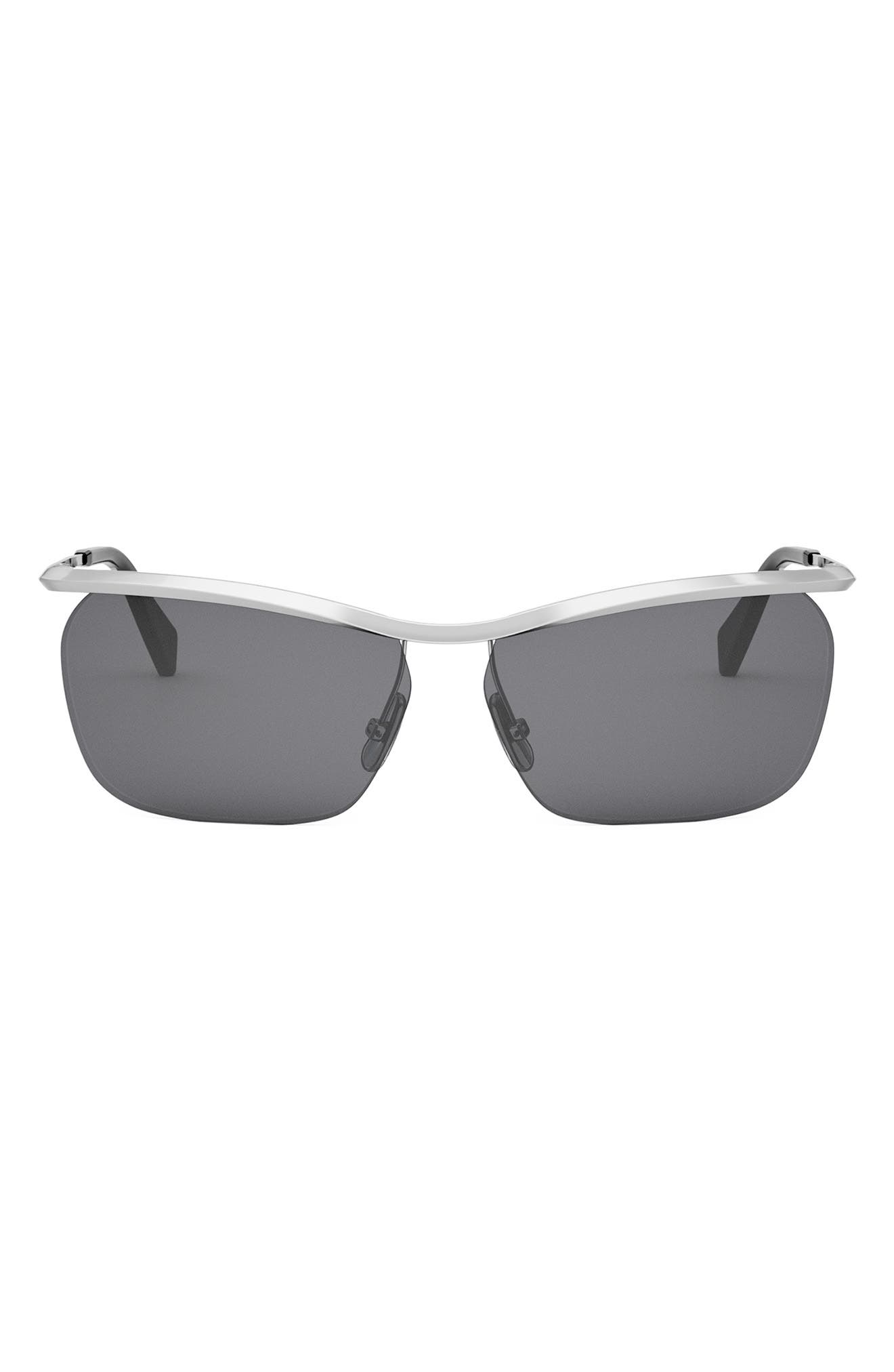 CELINE 62mm Oversize Geometric Sunglasses in Shiny Palladium /Smoke 