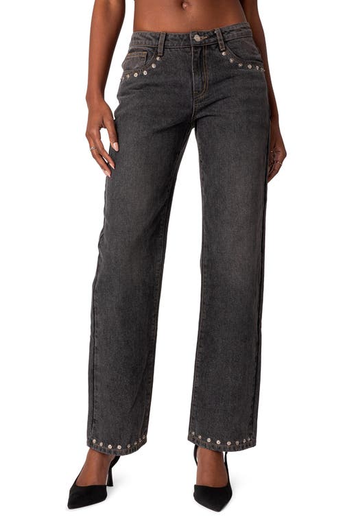 EDIKTED Rivet Trim Straight Leg Jeans Black-Washed at Nordstrom,