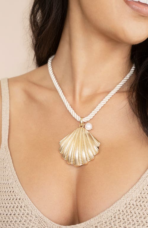 Ettika Cultured Freshwater Pearl Scalloped Shell Cord Pendant Necklace In 18k Gold Plated, 15-20 In Gold
