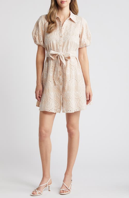 Sam Edelman Short Sleeve Eyelet Shirtdress Natural at Nordstrom,