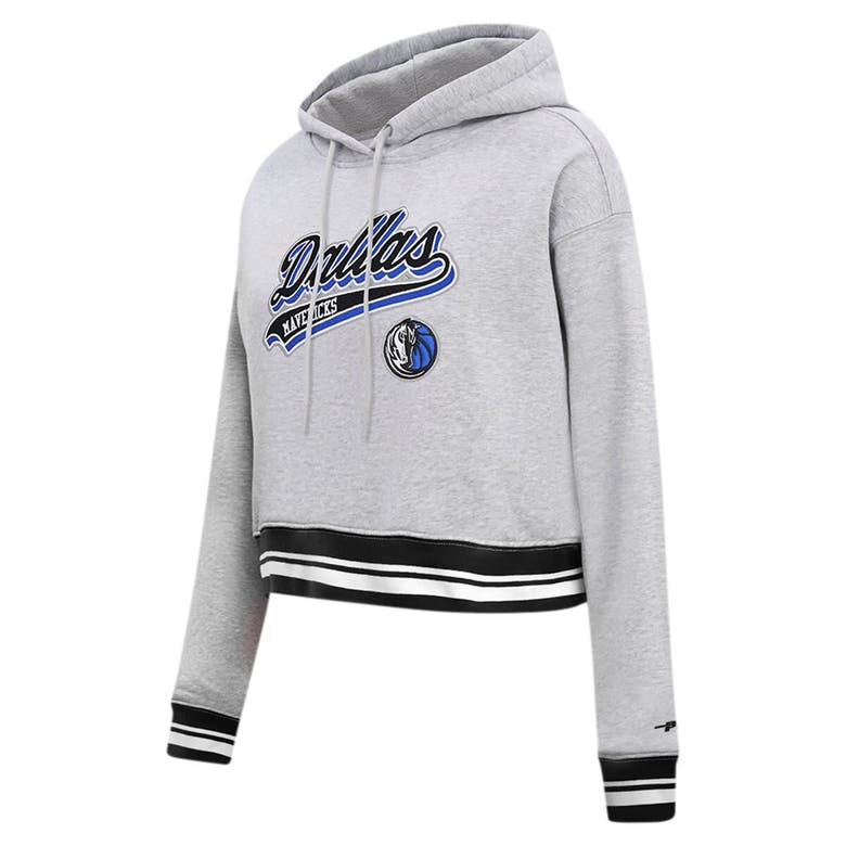 Shop Pro Standard Heather Gray Dallas Mavericks Script Tail Cropped Pullover Hoodie