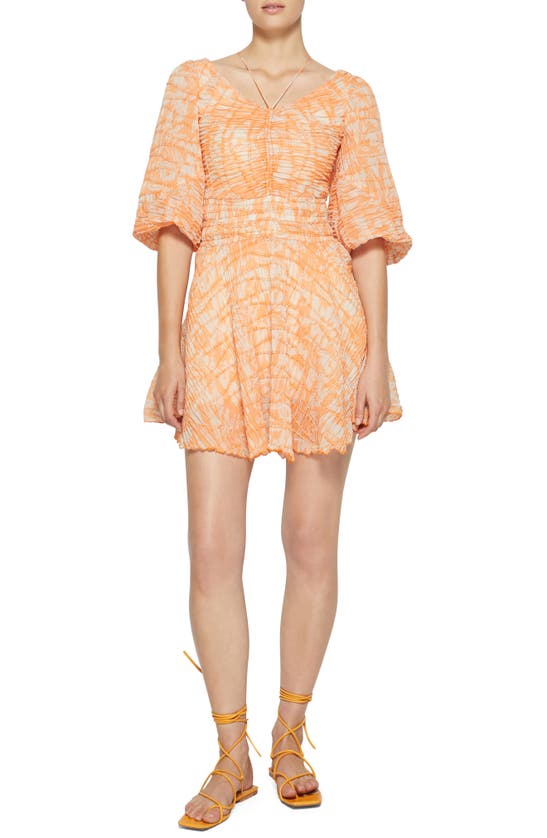 Click to view more detailed imagery on our partner's website Jonathan Simkhai Lena Puff Sleeve Mini Dress In Melon Leafy Floral