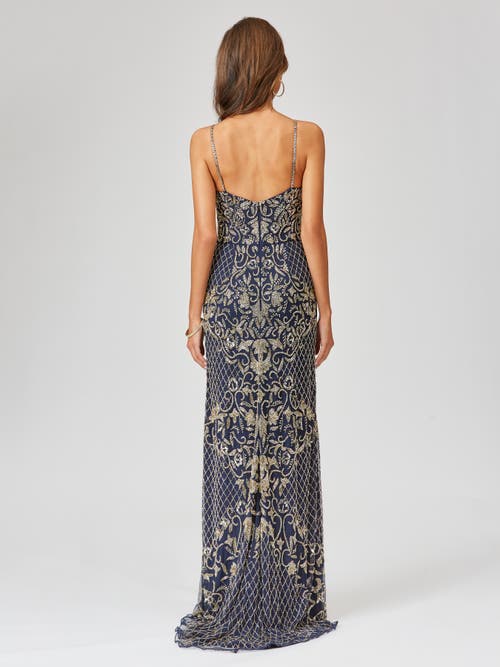 Lara New York Beaded Tank Dress With Slit In Navygold
