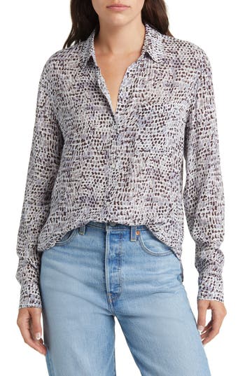 Rails Josephine Animal Spot Button-up Blouse In Gray