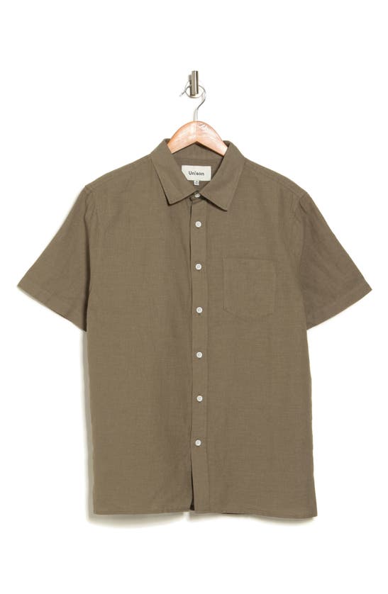Create Unison Linen & Cotton Button-up Shirt In Dusty Olive