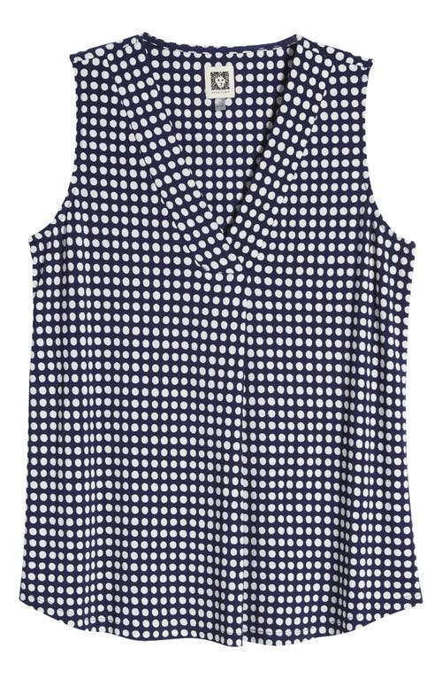 Shop Anne Klein Polka Dot Pleat Neck Shell In Distant Mt/anne White