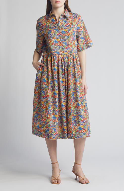 Gallery Floral Cotton Midi Shirtdress in Yellow Multi