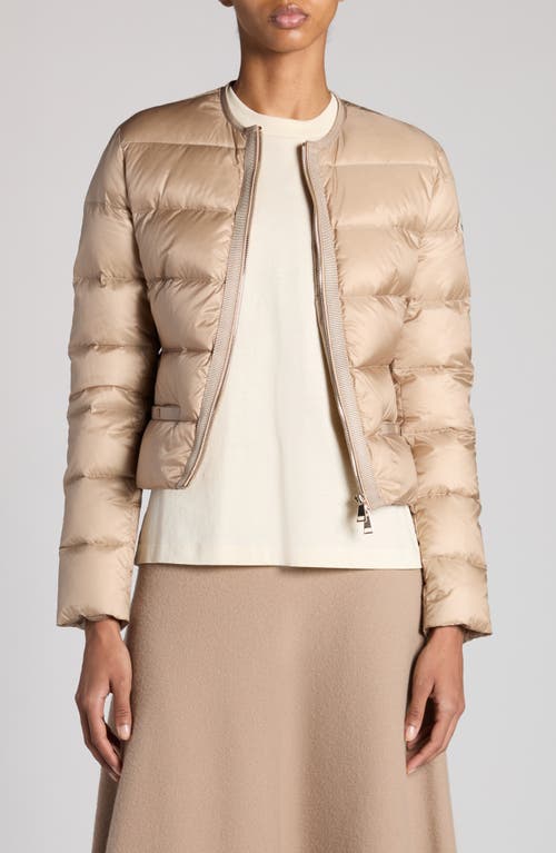 Shop Moncler Laurine Down Crop Jacket In Faded Beige