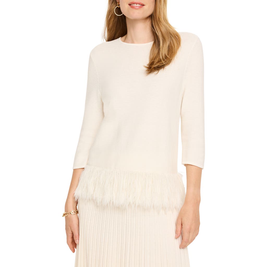 Nic + Zoe Feather Fringe Sweater In Cream In Classic Cream