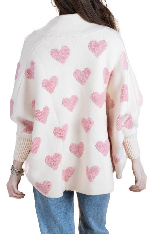 Saachi Heart Open Front Cardigan In White Pink