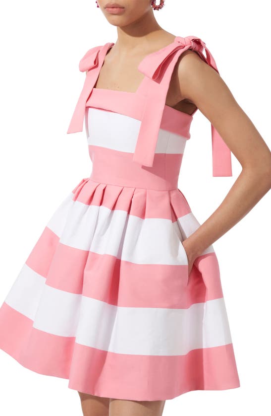 Shop Carolina Herrera Stripe Bow Strap Sundress In Shell Pink Multi