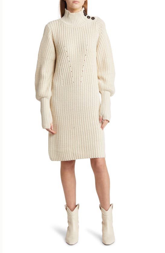 Moon River Button Detail Turtleneck Long Sleeve Sweater Dress In Cream