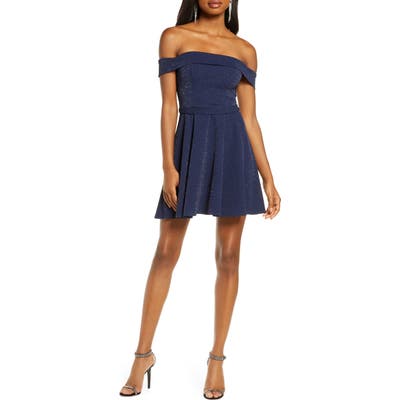 Sequin Hearts Off The Shoulder Minidress, Blue