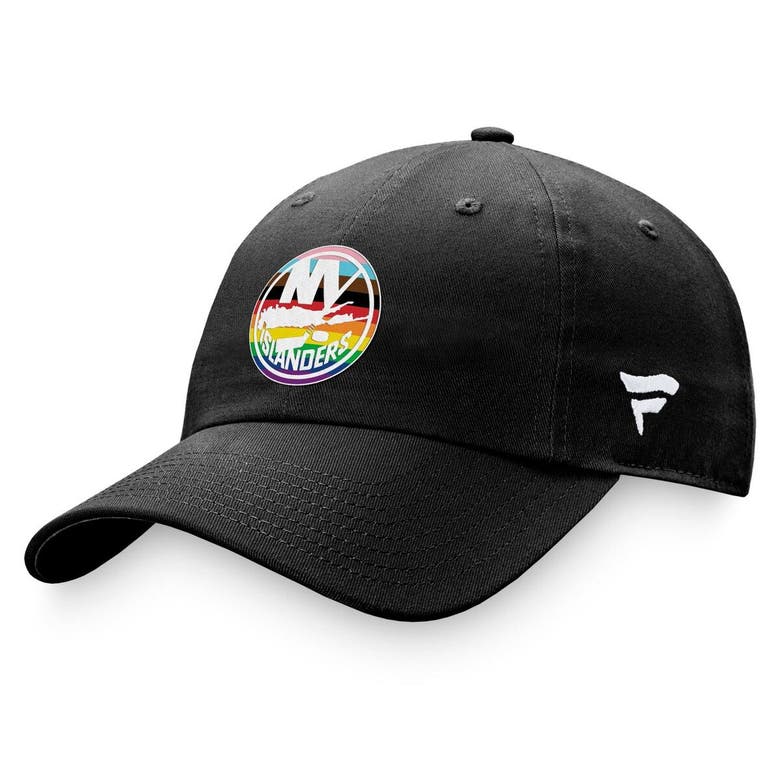 Shop Fanatics Branded Black New York Islanders Team Logo Pride Adjustable Hat