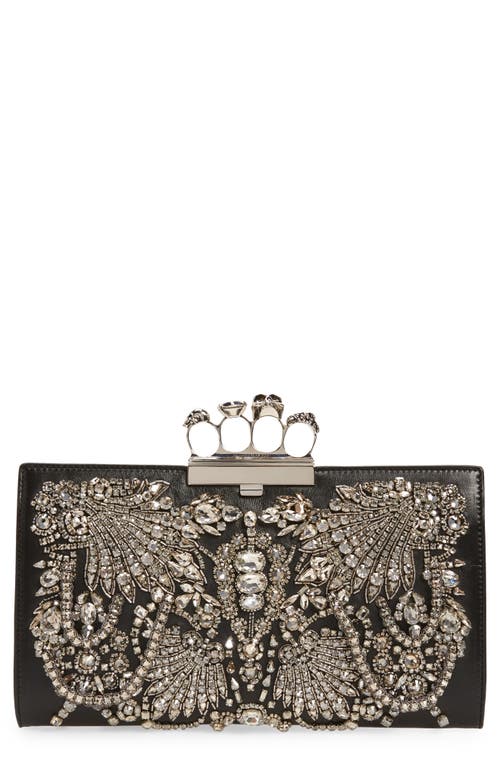 Alexander McQueen Crystal Embellished Four-Ring Flat Pouch Clutch in 8500 Black