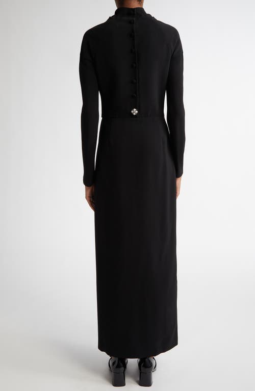 Shop Versace Long Sleeve Side Slit Cady Gown In Black