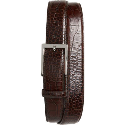 Torino Gator Grain Embossed Leather Belt, Brown
