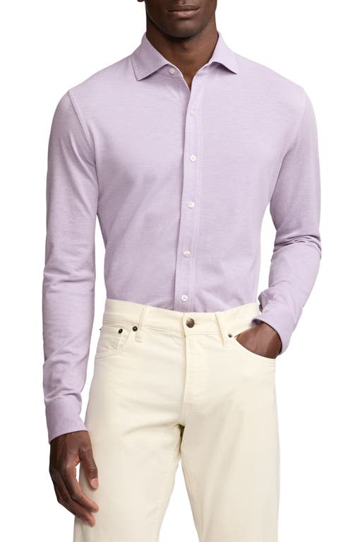 Shop Ralph Lauren Purple Label Heathered Cotton Piqué Button-up Shirt In Lavender Melange