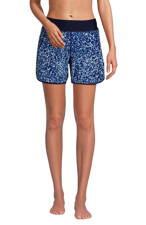 Shop Lands' End 5" Quick Dry Elastic Waist Board Shorts Swim Cover-up Shorts With Panty In Navy/turquoise Mosaic Dot