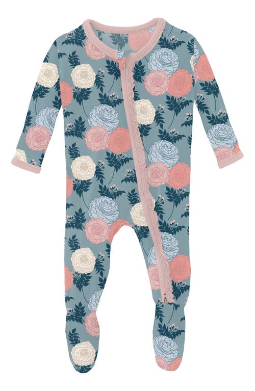 KicKee Pants Floral Print Fitted One-Piece Pajamas in Stormy Sea Enchanted Floral 