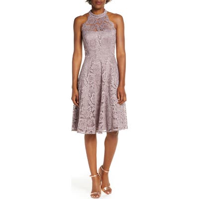 Eliza J Halter Neck Lace Fit And Flare Dress