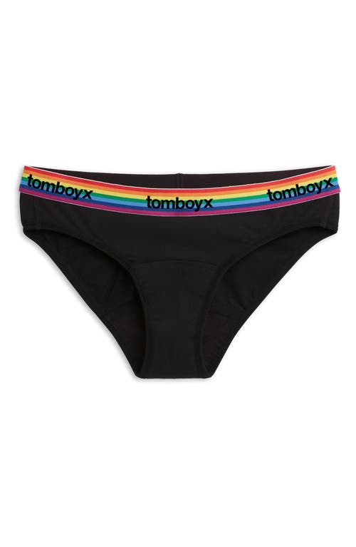 TomboyX First Line Stretch Cotton Period Bikini in Black Rainbow Logo 