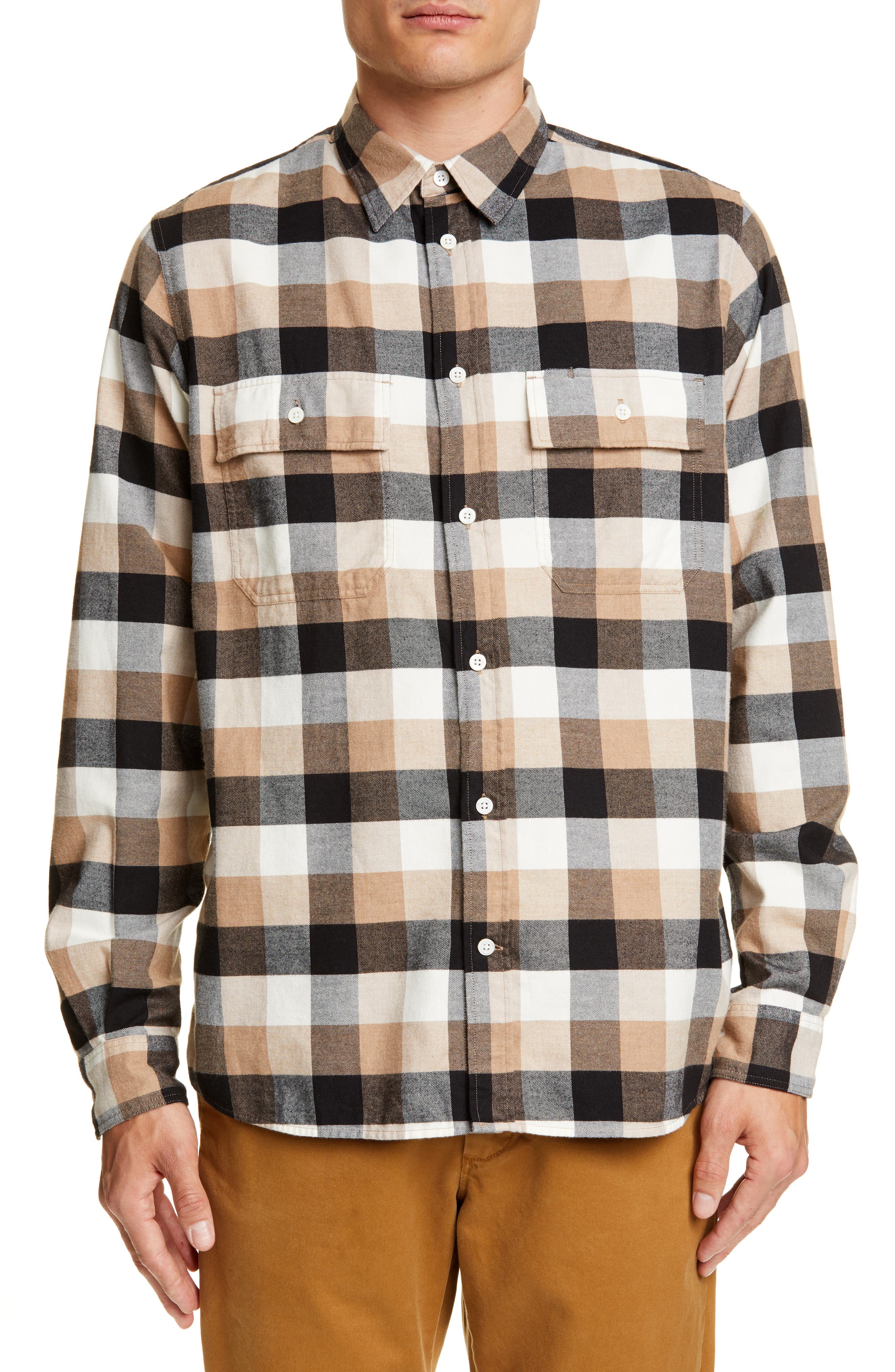 Norse Projects Villads Check Brushed Flannel Shirt, Beige