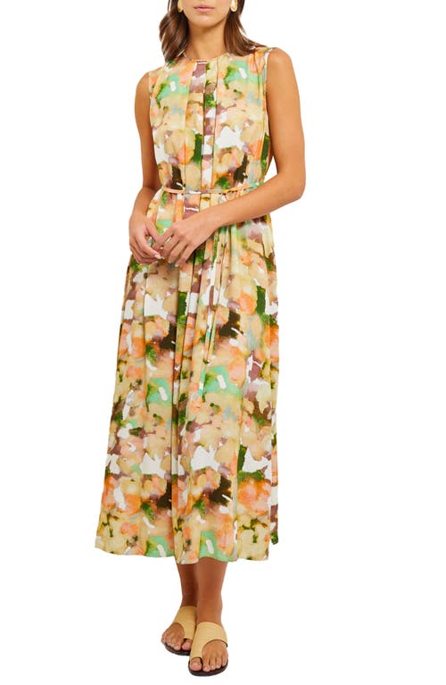 Misook Pleated Tie Waist Sleeveless Midi Dress Clover/Green at Nordstrom,