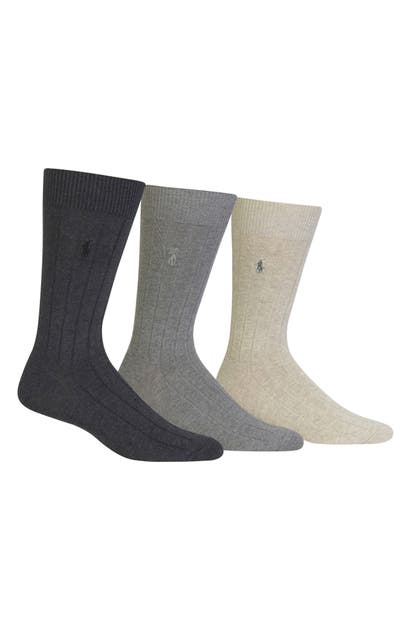 Polo Ralph Lauren 3-pack Crew Socks In Charcoal Heather/ Grey