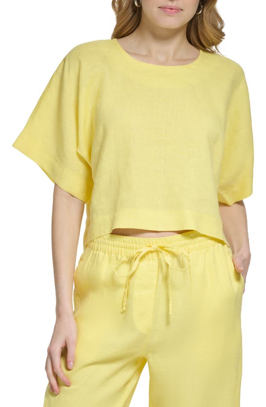 Dkny Drop Shoulder Boxy Linen Top In Goldfinch