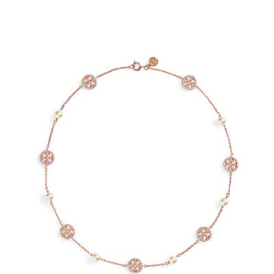 Tory Burch Crystal & Imitation Pearl Necklace